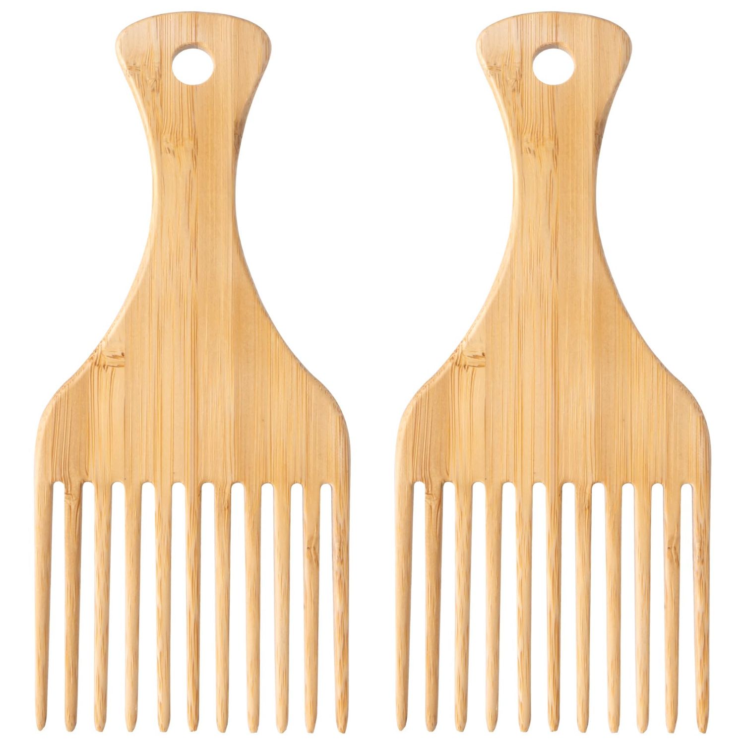 OIIKI Bamboo Combs for Afro Hair, Beard Pick for Men, Wide Tooth Comb for Curly Wavy Thick Long Hair, Women&#39;s Hair Styling Accessories (2pcs)