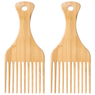 OIIKI Bamboo Combs for Afro Hair, Beard Pick for Men, Wide Tooth Comb for Curly Wavy Thick Long Hair, Women&#39;s Hair Styling Accessories (2pcs)
