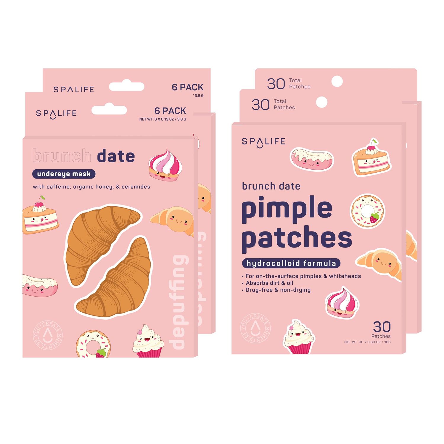 SpaLife BRUNCH DATE UNDEREYE MASK PIMPLE PATCH DUO - Hydrogel Undereye Patches for Dark Circles Puffy Eyes - Hydrocolloid Pimple Patches - Mother&#39;s Day Gifts for Her - 42 Total Patches