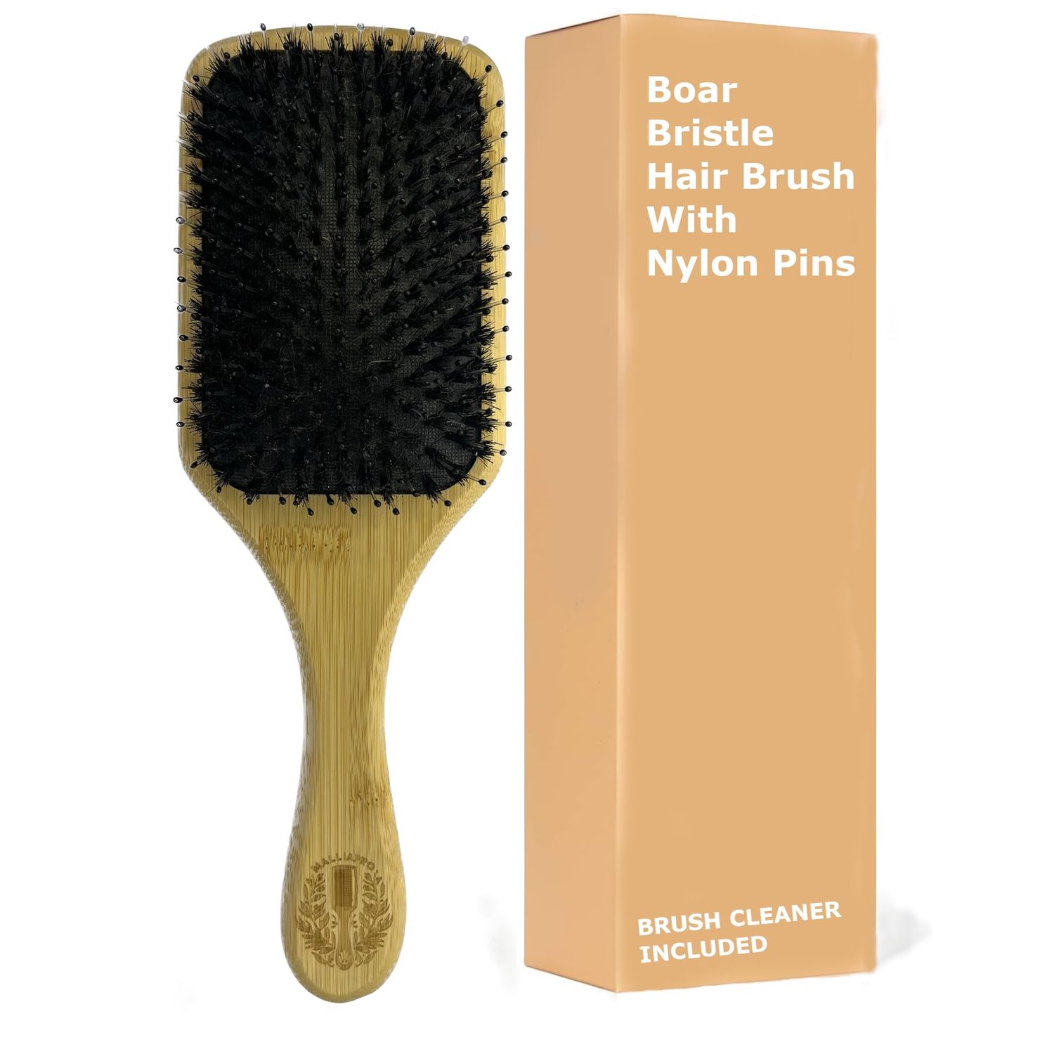 Bamboo Hair Brush with Nylon and Boar Bristles - Includes Brush Cleaner, for All Hair Types, Detangling, Smoothing, and Reducing Frizz Naturally