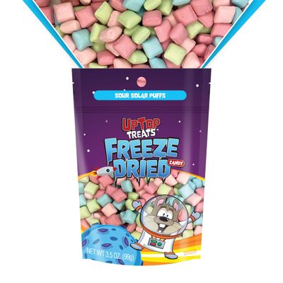 UpTop Treats Freeze Dried Candy, Sour Solar Puffs Crunchy Hard Candy for ASMR, Cherry, Strawberry, Blue Raspberry Watermelon, Snacks for Kids Adults, Made in the USA, 1 Bag, 3.5 oz