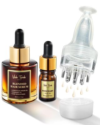 VEDA TINDA SCENT Hair Serum Applicator Rosemary Oil Moroccan Argan Oil, Scalp Massager for Hair Growth, Scalp Care Essential Oil Set for Men and Women