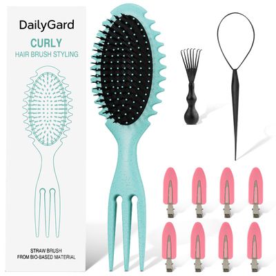 Curl Defining Hair Brush, Wet Hair Brush for Women and Men, Detangler Hairbrush for Wet Dry, Styling Brush for Curly Hair, Shaping and Defining Curls for LongWavyDamaged Hair, Green