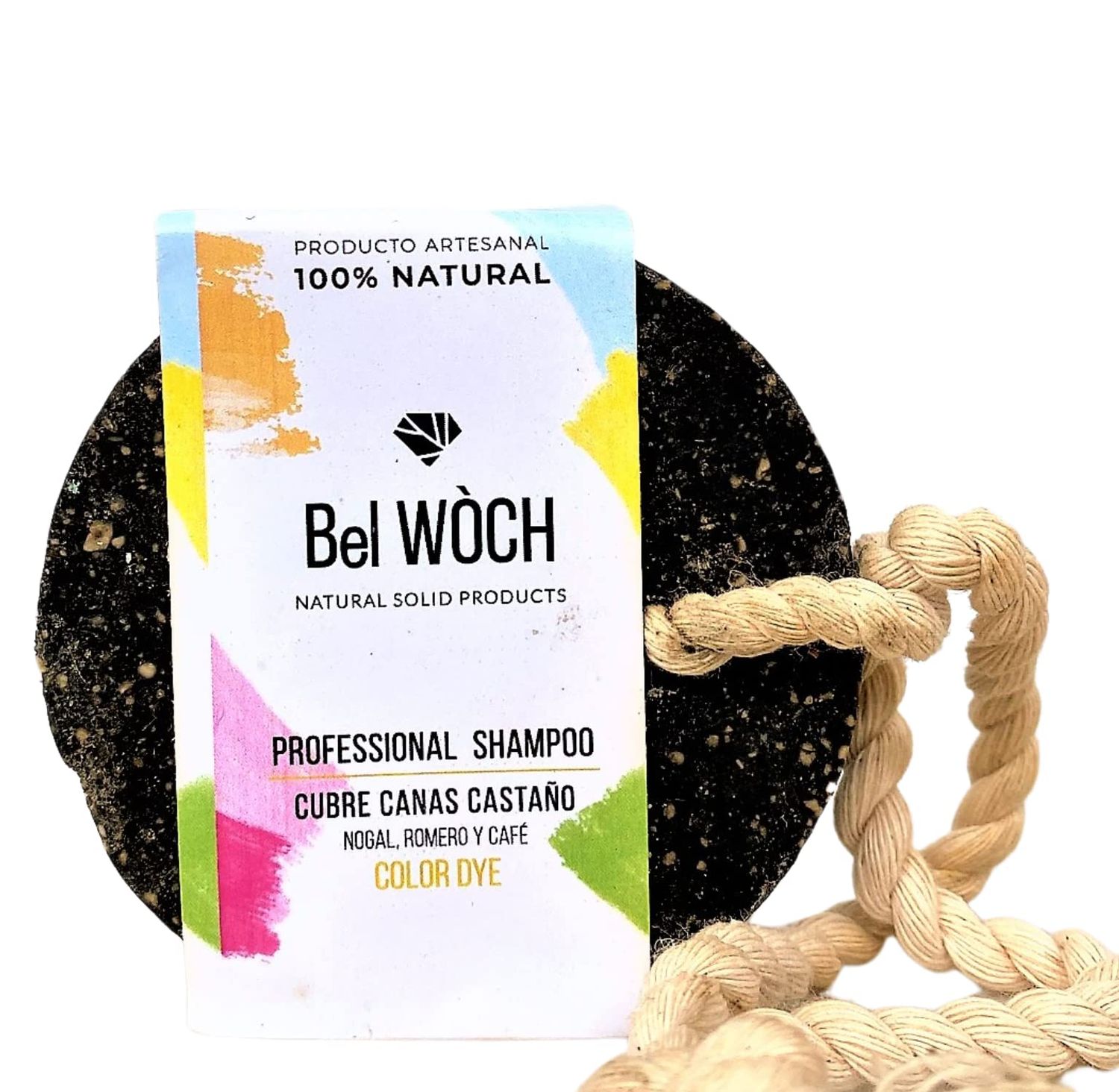 BEL WOCH Organic solid shampoo bar 100 natural Walnut - Gray Covers, for all types of hair, nourishes, promotes growth and gives natural shine free of parabens, pphalates and sulfates