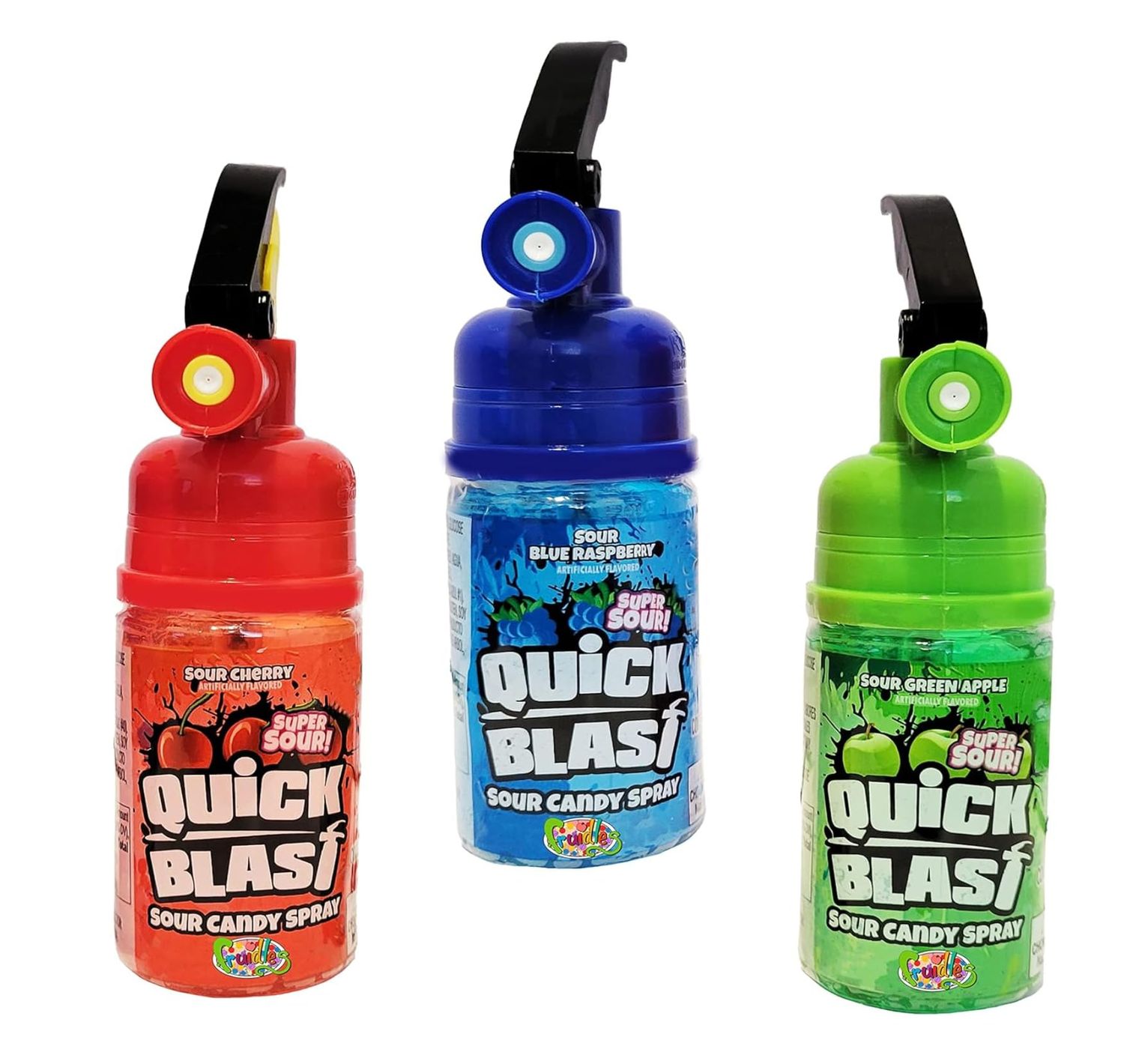 Sour Sprayer Pack of 3 - Fruit Flavored Sour Spray - Smiling Sweets - 3 Delicious Flavors - Fun for Everyone of All Ages - Blue Raspberry, Strawberry, and Green Apple