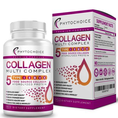 5 Type Multi Collagen Complex - Pure Hydrolyzed Collagen Protein Peptides Types I-II-III-V-X Anti-Aging Collagen Supplements for Skin, Hair Growth, Nails, Joints, for Women and Men - 90 Capsules