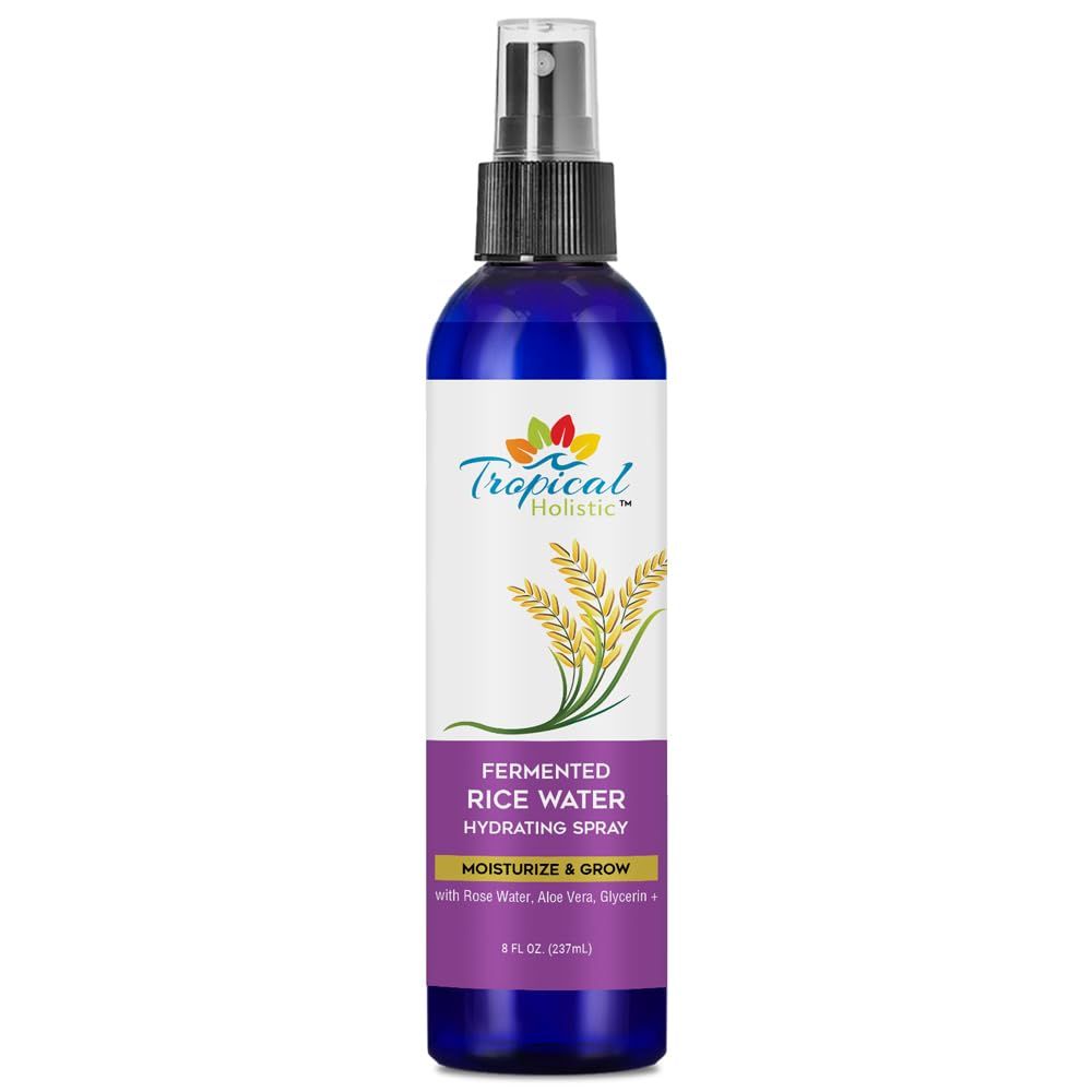 Tropical Holistic Rice Water Serum 8 fl oz- Hair Growth Moisturizer with Rice Wate, Rose Water, Aloe Vera, Glycerin