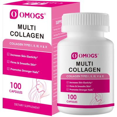 OMOGS Collagen Peptides CapsuleNaturally Sourced Hydrolyzed Collagen with prebiotic Cranberry Extract - Hair, Skin, Nail, Joint, Digestive Health Immune Support, Non-GMO, 100 Capsule.
