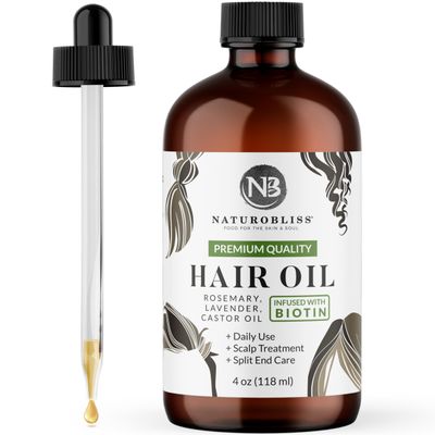 NaturoBliss Castor Rosemary Lavender Hair Oil 100 Pure and Natural-Best Oil for Hair Care, Eyelashes and Eyebrows-Hair and Body Oil-Infused with Biotin-Expeller-Pressed and Hexane-Free (4 Fl Oz)