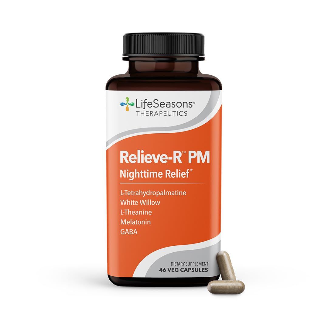 LifeSeasons Relieve-R PM - Eases Nighttime Aches Discomfort - Relaxes Muscles - Calms The Nervous System - Supports Natural Sleep Cycles Non Habit Forming - 46 Capsules