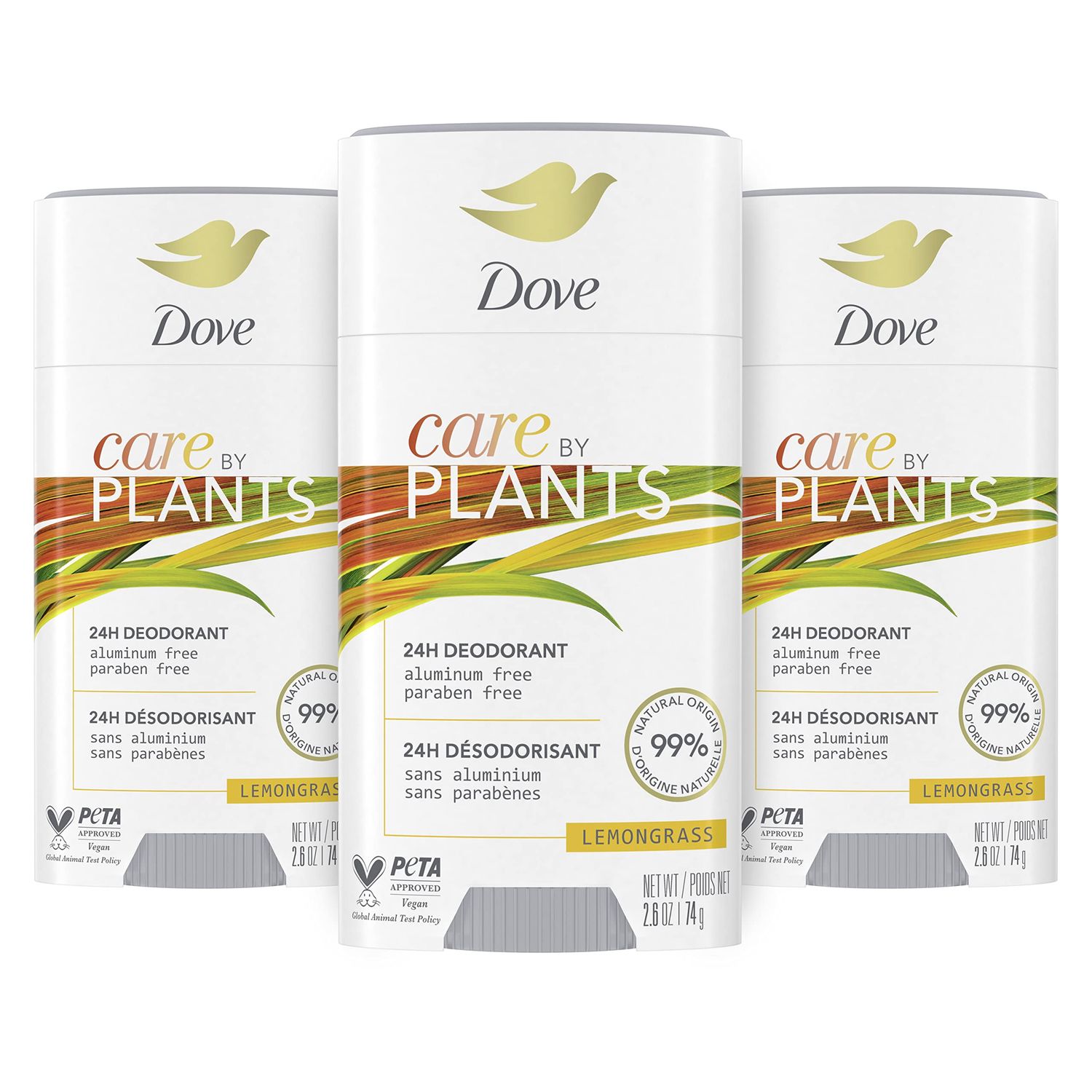 Dove Care by Plants Deodorant Stick for long-lasting deodorant protection Lemongrass aluminum free deodorant 2.6 oz 3 Count