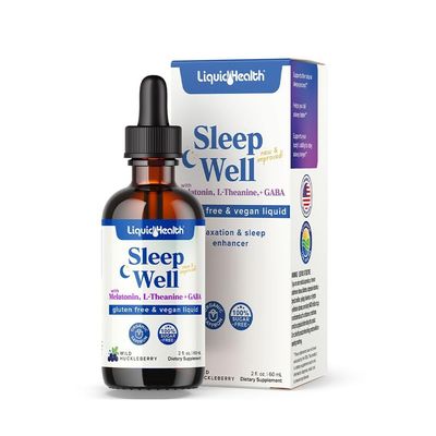 LIQUIDHEALTH Sleep Well Natural Sleep Aid Melatonin Drops - Better Sleep Mood, Relax Calm Mind, Fall Asleep Faster Stay Asleep Longer - Made in USA, Vegan, Sugar-Free, Drug Free, Non-GMO (2 oz)