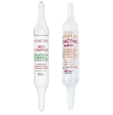 Bio Complex Bioactivo Brazilian Formula Keratin Plus - Intensive Hair Repair Ampoules - Deep Conditioning Shine Restorer - Anti-Frizz Hydrating Treatment - 0.61 fl oz Each - Star Products 2 pack