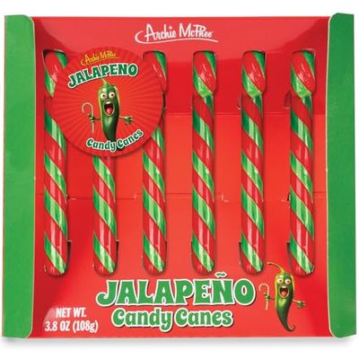 Archie McPhee&#39;s Jalapeo Candy Canes - 6 Count, 9 grams Each - Mexican Cuisine Inspired Holiday Candy, Perfect Christmas Stocking Stuffer and Gag Gift