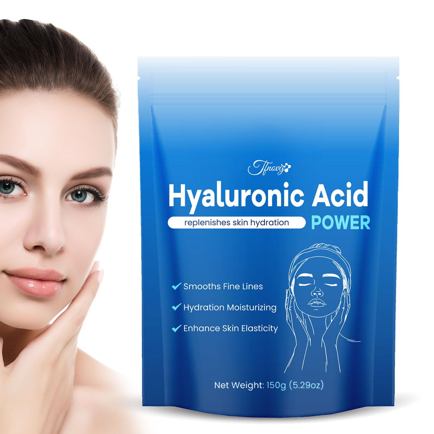 Tfnovg Hyaluronic Acid Powder, DIY Hyaluronic Acid Serum for Face, Water Soluble Hyaluronic Acid Powder for Skin Deep Hydration and Moisture, Low Molecular Weight(3.53oz)