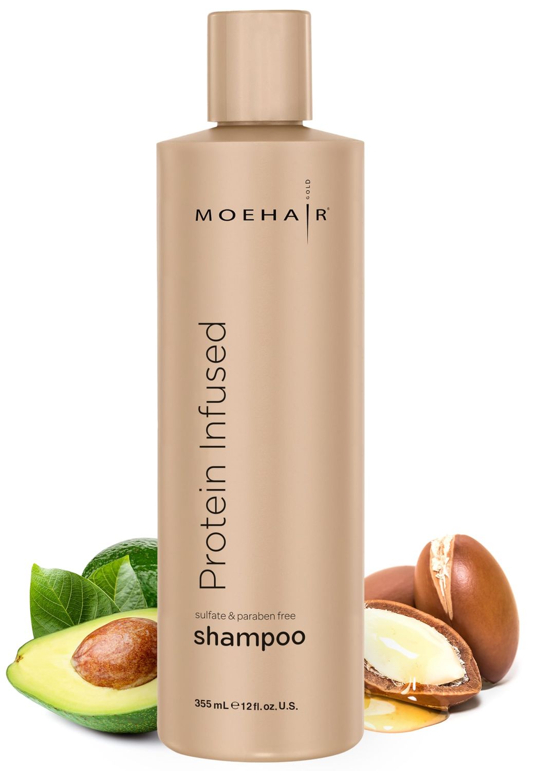 MOEHAIR Protein Infused Shampoo (12 Fl Oz) Anti-Frizz, Moisturizing Detox for All Hair Types With Proteins, Natural Oils Vitamin E B5 Sulfate Paraben-Free Clarifying