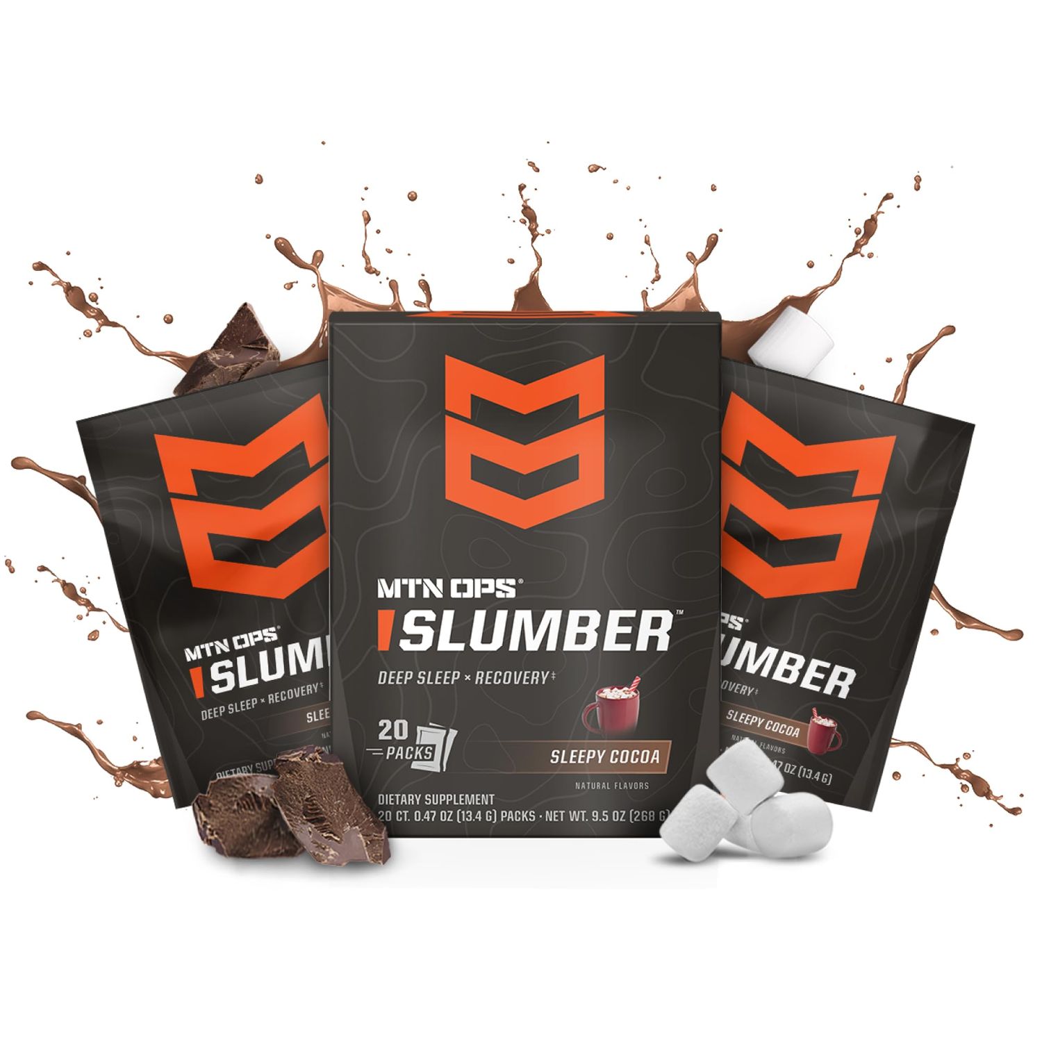 MTN OPS Slumber Trail Packs Sleep Aid for Muscle Recovery Deep Sleep, Sleepy Cocoa Sleep Support Powder Drink Mix, 20 Servings
