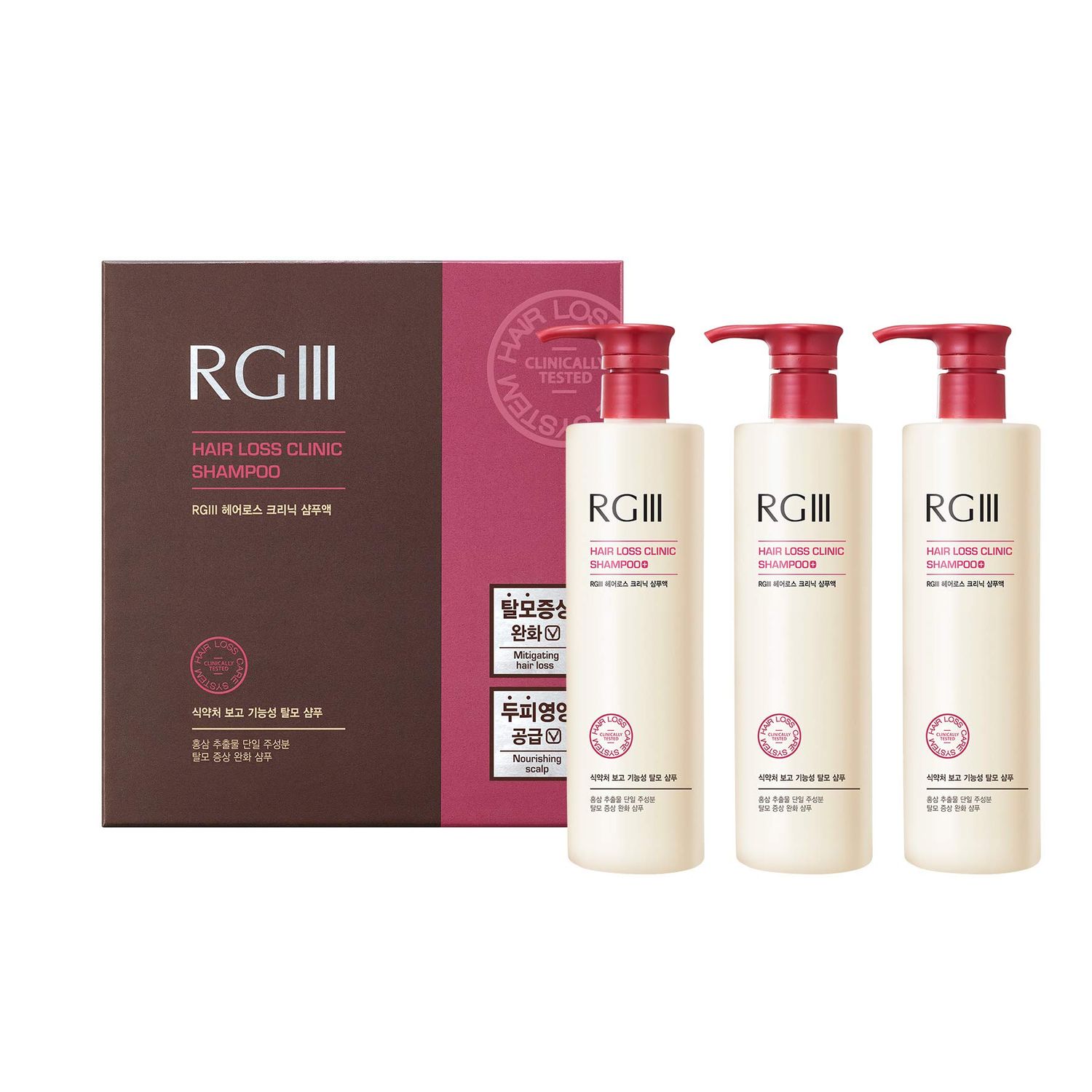RGIII Hair Regeneration Clinic Shampoo with Purified Red Ginseng Saponin 6 Naturally Derived Ingredients for Hair LossRegrowthStrengtheningfor both Men Woman 3pc Set (17.58oz ea x 3)
