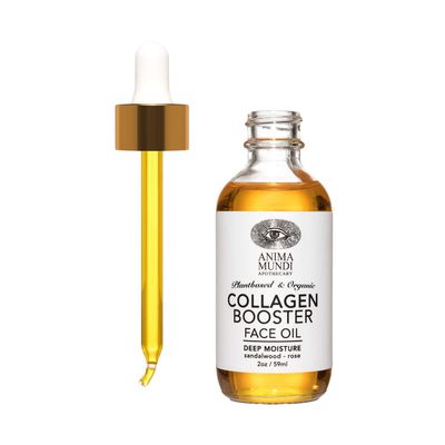 Anima Mundi Apothecary Collagen Booster Facial Oil - Hydrating Organic Plant-Based Collagen Oil with He Shou Wu Rose Petals - Restore Regenerate Collagen Receptors for Glowing Skin (2oz 59ml)