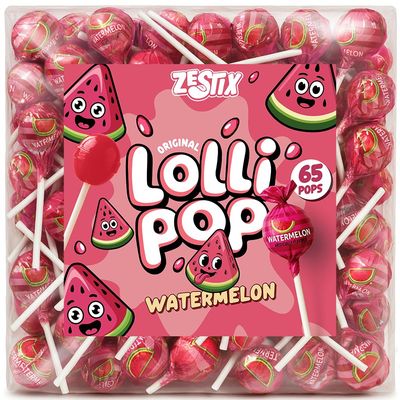 Watermelon Lollipops - 65 Count Bulk Candy Pack, Individually Wrapped - Fruity Suckers for Kids, Parties, Birthdays, Events Parades