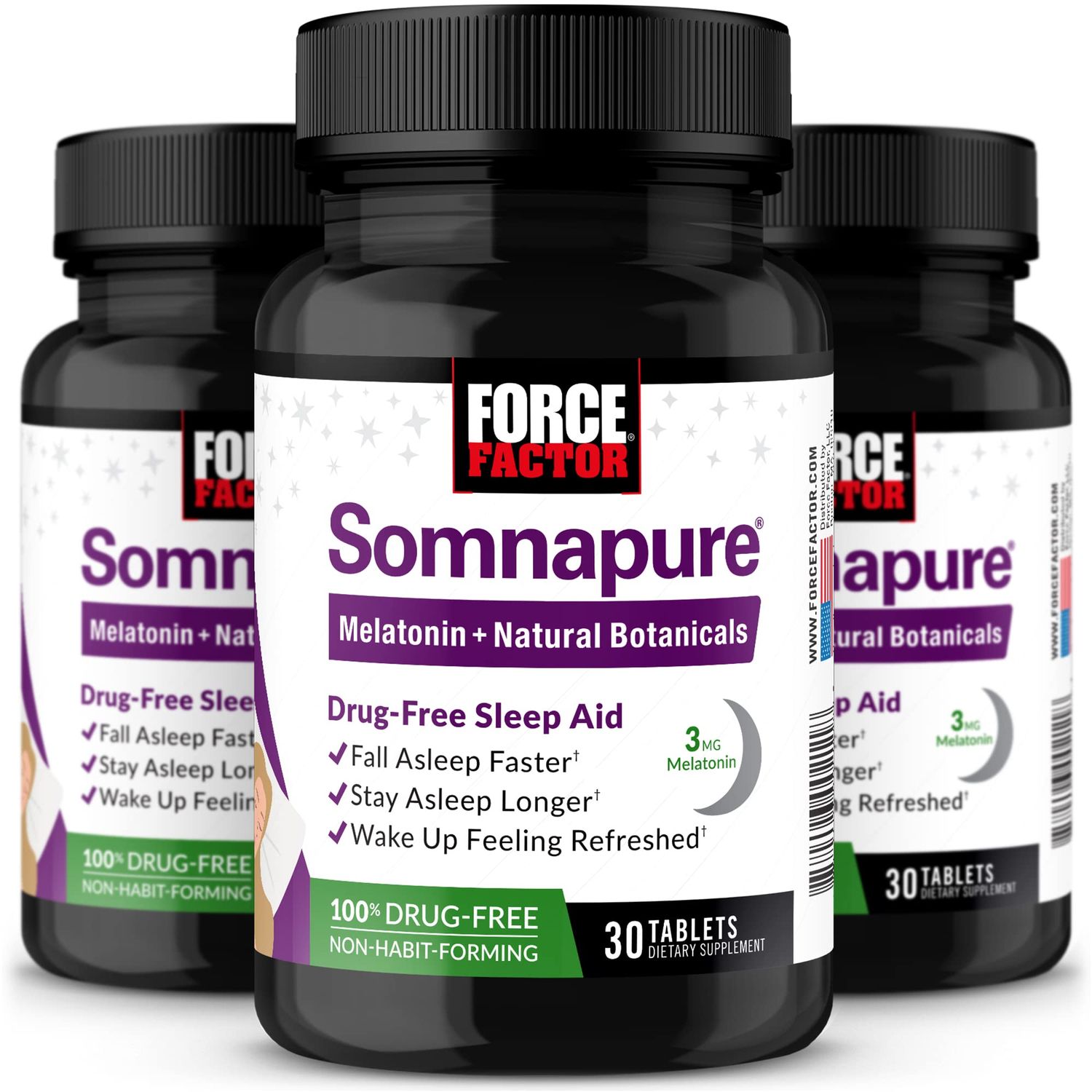 Force Factor Somnapure, 3-Pack, Sleep Support for Adults for Occasional Sleeplessness with Melatonin Valerian, Non-Habit-Forming Sleeping Pills, Fall Asleep Faster, Wake Up Refreshed, 90 Tablets