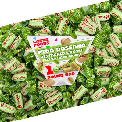 Fida Rossana Pistachio Hard Candy 1 Pound Bag - About 75 Count Individually Wrapped Rossana Italian Candy Rich Pistachio Cream Center Filled Gourmet Treat