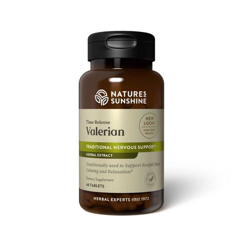 Nature's Sunshine Valerian Root Extract Time Release, 60 Capsules Herbal Supplement Promotes Relaxation, Supports Sleep, and Delivers Natural Nervous System Support