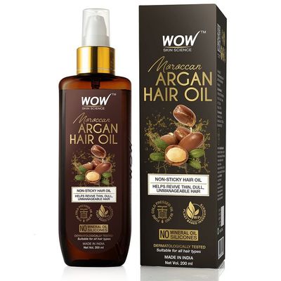 WOW Skin Science Moroccan Argan Hair Oil - Hydrate Hair Strands, Increase Shine Gloss All Hair Types - Straight, Wavy, Curly - 200ml