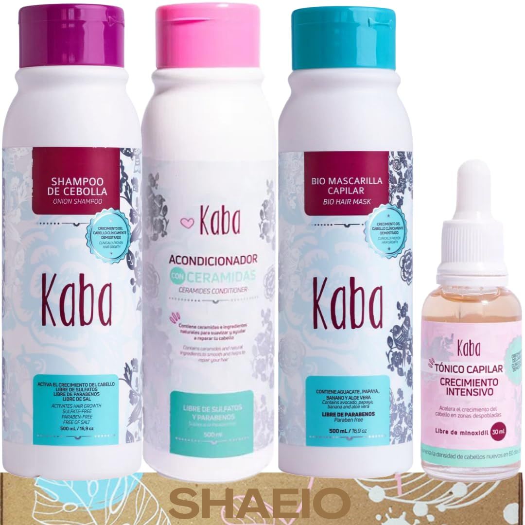 KABA Onion Shampoo Kit - Hair Growth Treatment Set with Biomasque, Ceramide Conditioner, Intensive Tonic (Pack of 4)