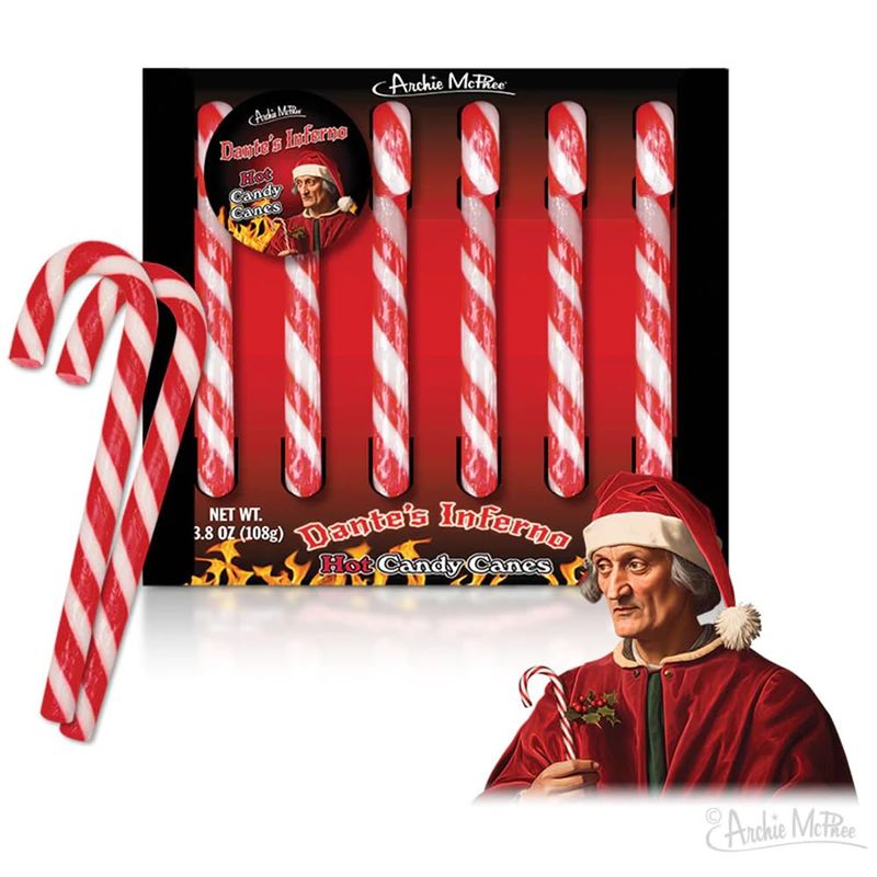 Dante's Inferno Hot Candy Canes Gift Box of 6 Funny Spicy Candy Canes
