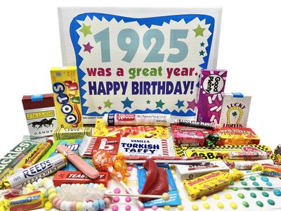 RETRO CANDY YUM 1925 100th Birthday Gift Box of Nostalgic Retro Candy from Childhood for 100 Year Old Man or Woman Born 1925