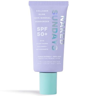 Naked Sundays SPF 50 Mineral Glow Sunscreen - 4-in-1 Daily Moisturizer, Primer Broad Spectrum Face Sunscreen with Zinc Oxide Vegan Collagen, Sheer Tint, 50ml