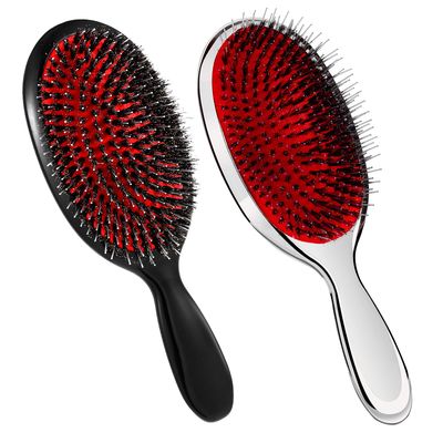 Sibba 2 Pack Anti-static Hair Brush, Paddle Massage Hair Extension Brushes, Professional Detangle Natural Bristle Cushion Nylon Brush, Comb for Long Thick Wavy Hair