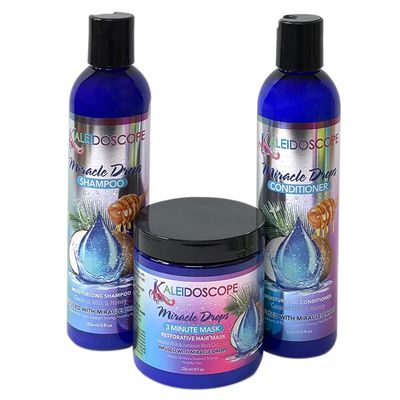 Kaleidoscope - Miracle Drops Collection - Coconut Milk, Honey Aloe Vera, Rice Water Moisturizing Blend - Shampoo, Conditioner 3 Minute Mask - Hair Care Styling Bundle 3 Pcs Set