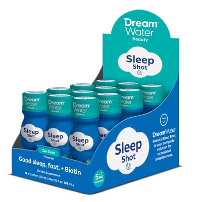 Dream Water Beauty Sleep Aid Drink Supplement; Melatonin 5mg, GABA, 5-HTP, Plus Biotin for Healthy Skin, Hair and Nails; 2.5 oz Liquid Sleep Shots, Zen Tonic 12-Count