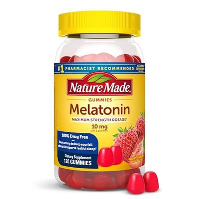 Nature Made Melatonin 10 mg per serving Gummies, Sleep Gummies for Adults Maximum Strength Dosage, 100 Drug Free Sleep Aid, 120 Count, 60 Day Supply