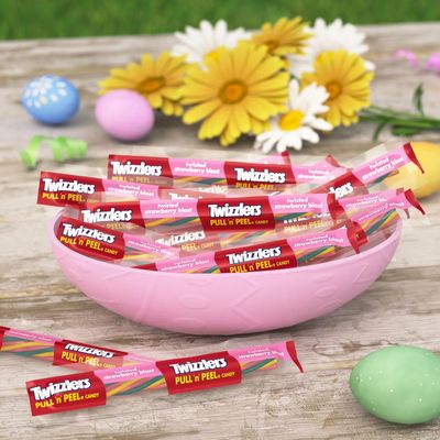 Twizler Pull N Peel Pastel Strawberry Blast Licorice 2 Pound - Bulk Individually Wrapped Fruity Chewy Candy For Basket Fillers, Egg Hunt Sweets, Party Favors Treats - Approx 72 Pieces