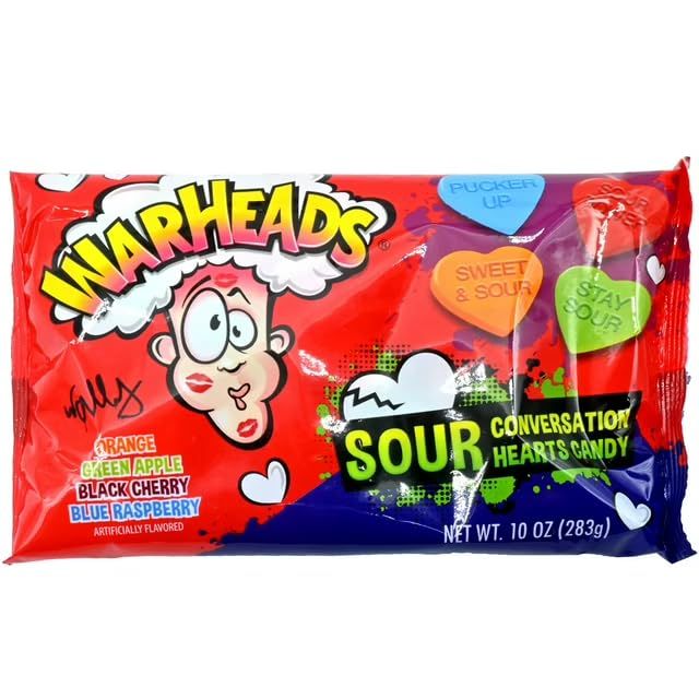 Warheads Conversation Hearts, Sour, Fruity, Sweet Heart Candy, 10oz bag