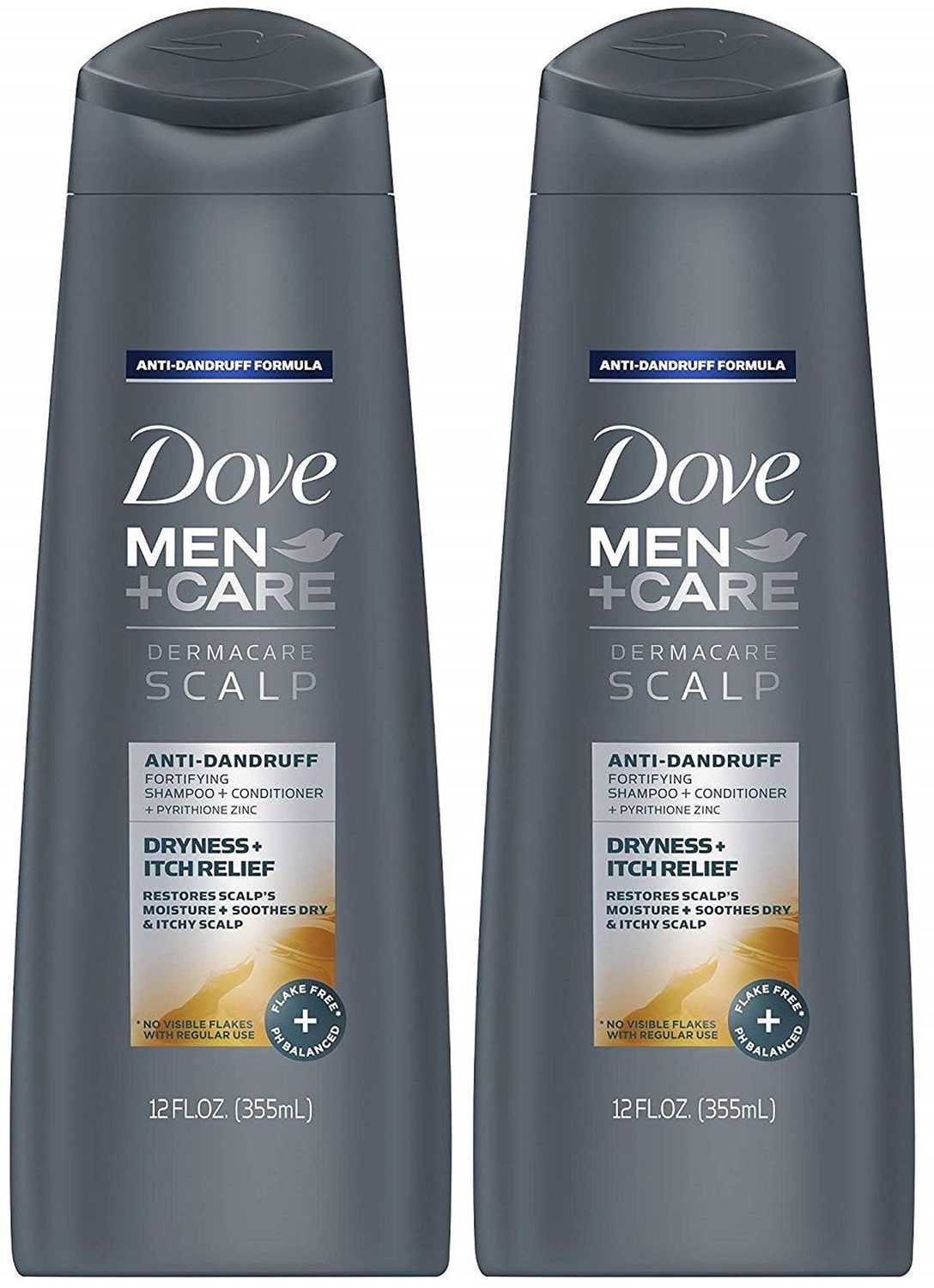 Dove Men Care Dermacare Scalp - Anti-Dandruff Shampoo Conditioner 2 in 1 - Dryness Itch Relief - Net Wt. 12 FL OZ (355 mL) Per Bottle - Pack of 2 Bottles
