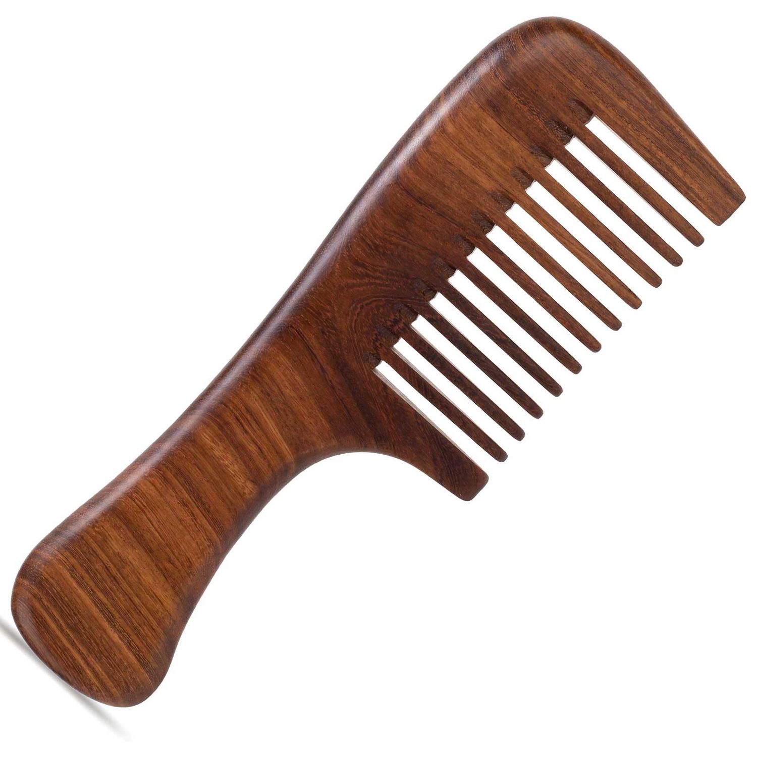 Moreinday Wooden Comb for Hair Growth, Medium Wide Tooth Comb for Women with Handle - Ebony Wood
