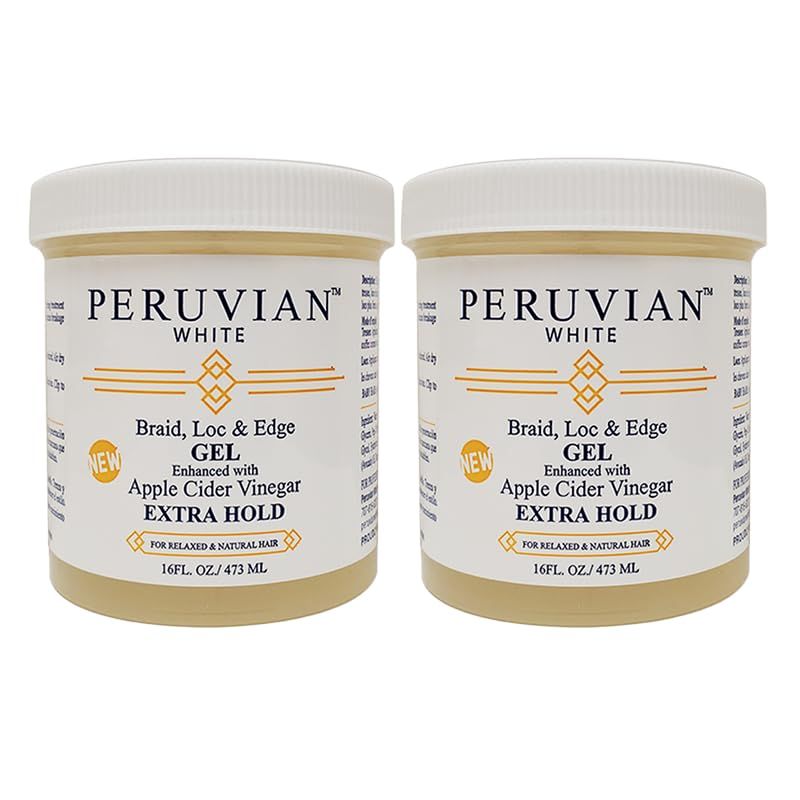 Peruvian white Braid, Loc, and Edge Gel EXTRA HOLD for Relaxed Natural Hair, 16 oz. (Apple Cider Vinegar) (Pack of 2)