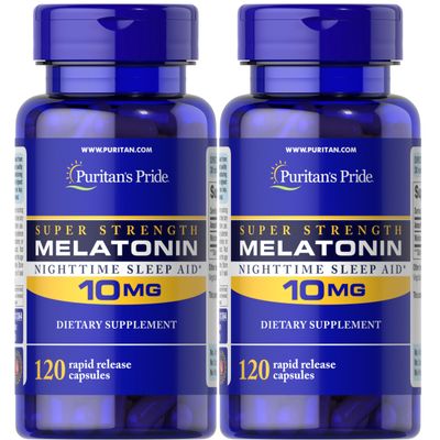 Puritan&#39;s Pride Premium Super Strength Melatonin 10mg Sleep Aid, Dietary Supplement for Sound, Restful, Longer Sleep Support, 4 Month Supply, 120 Rapid Release Capsules, 2 Pack (Packaging May Vary)