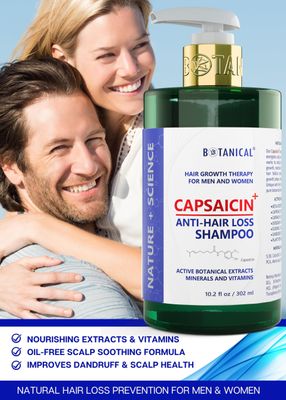 Botanical Hair Growth Capsaicin Shampoo for Hair Loss and Hair Thinning Prevention Oil-Free Scalp Stimulating Natural Thickening Shampoo Regrowth Products For Women Men 10.2 Fl Oz