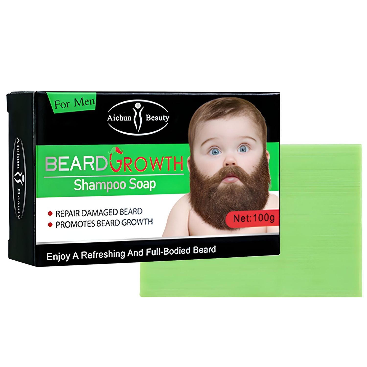 AICHUN BEAUTY Beard Growth Shampoo Soap Deep Cleanse Repair Damaged Beard Refreshing Facial Hair 100g 3.5oz