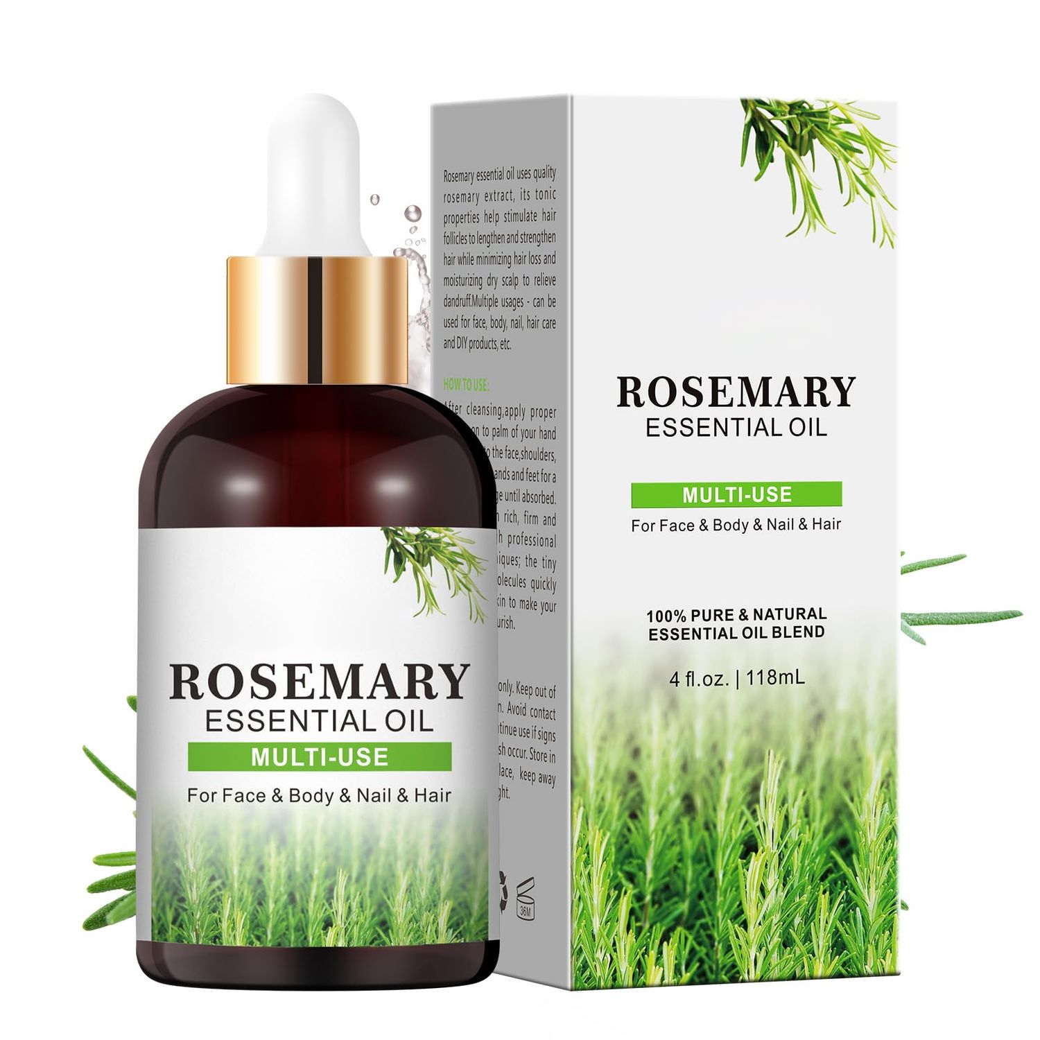 Rosemary Essential Oil for Hair Growth, 100 Pure Organic Rosemary Hair Oil for Dry Damaged Hair and Growth, Hair Loss Treatment, Stimulates Hair Growth, Scalp Massage (4oz)