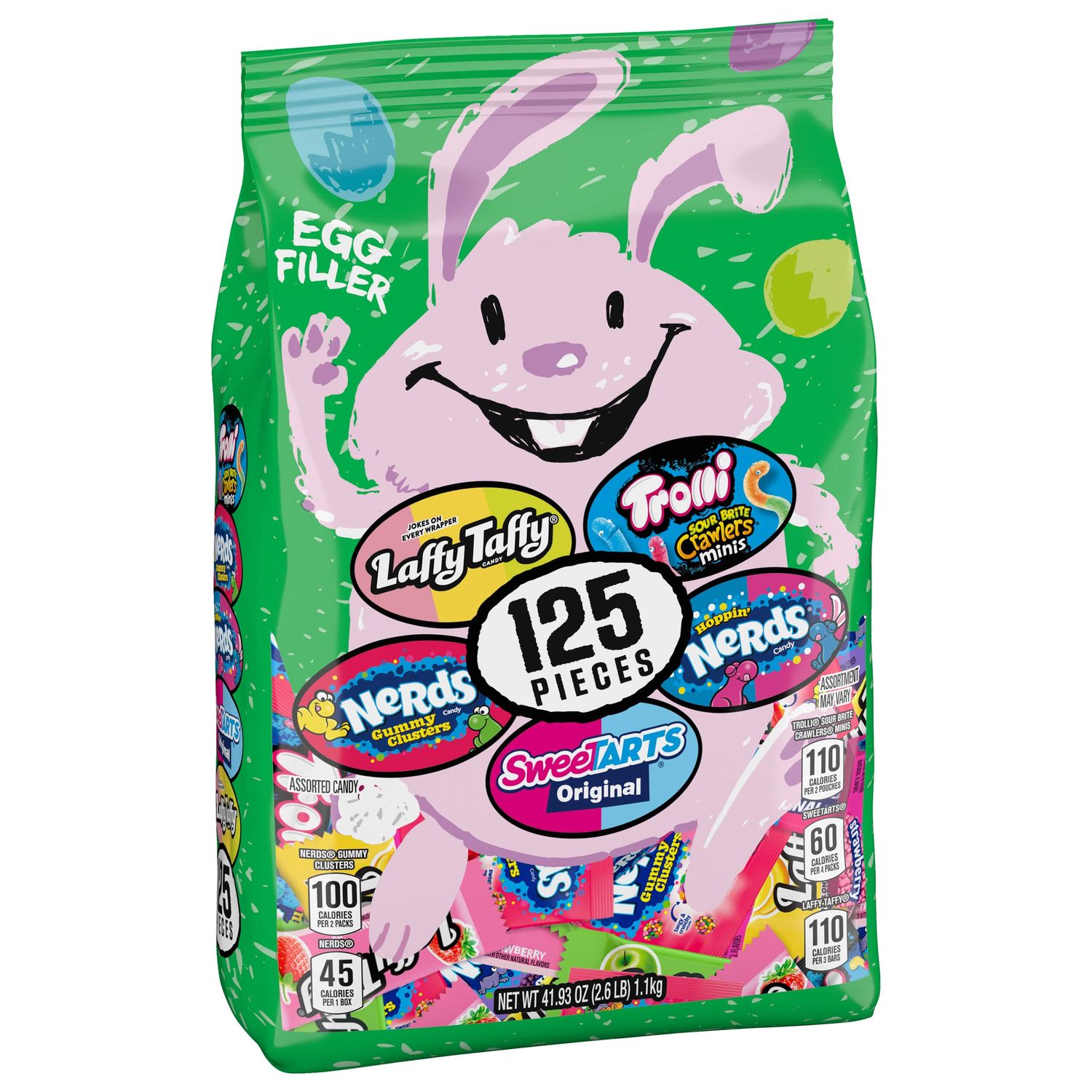 SweeTARTS, Trolli, Laffy Taffy Nerds Easter Egg Filler Variety Bulk Bag, Springtime Easter Candy, 41.93 oz (125 Individually Wrapped Pieces)