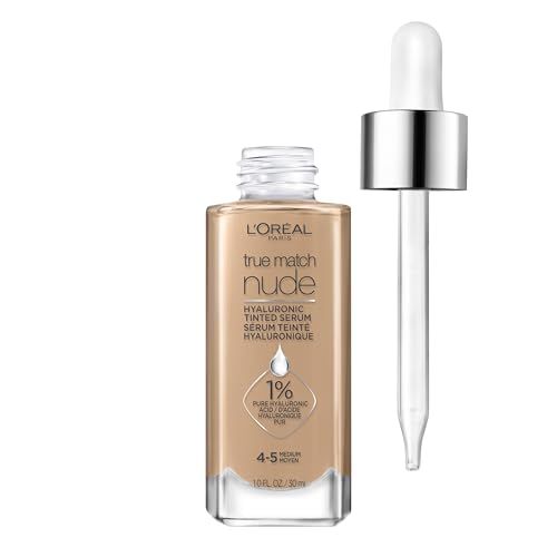 L&#39;Oreal Paris True Match Nude Hyaluronic Tinted Serum Foundation with 1 Hyaluronic acid, Medium 4-5, 1 fl. oz.