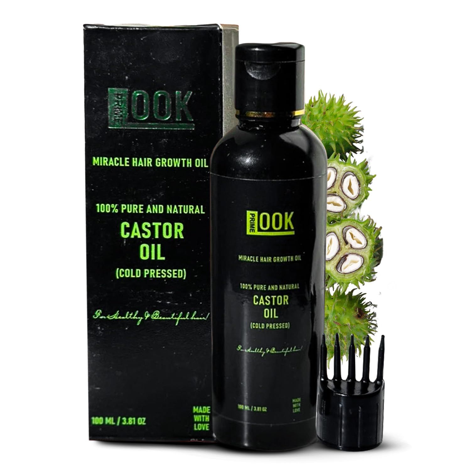 Prime Look Organic Cold-Pressed Castor Oil - 100 ml Hair Growth Oil - Premium Hair Oils for Hair Growth - Hexane-Free, Expeller-Pressed - Vitamin E Rich for Scalp Massages Fuller Hair