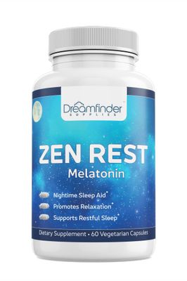 Dreamfinder Supplies Zen Rest Sleep Supplement, Nighttime Aid, Melatonin, Valerian Root, Chamomile Flower, L-Theanine, Echinacea, Zinc, Elderberry, Vitamins C D3, Vegetarian Capsule, 60 Ct