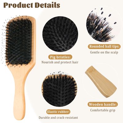 Wooden Paddle Hair Brush with Bristle Detangling Pins - Hairbrush for Men, Women, and Kids to Reduce Frizz, Restore Shine Promote Healthy Hair